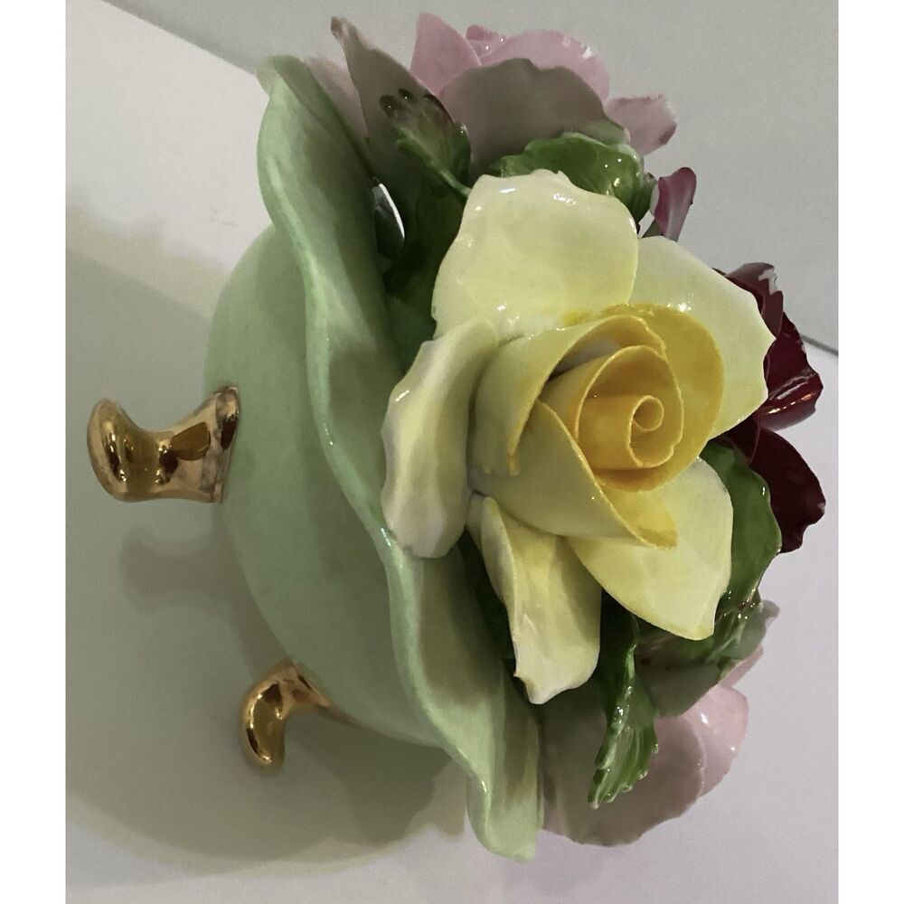 Vintage Denton Bone China  England Molded Roses Footed Hand Painted - Picture 6 of 6